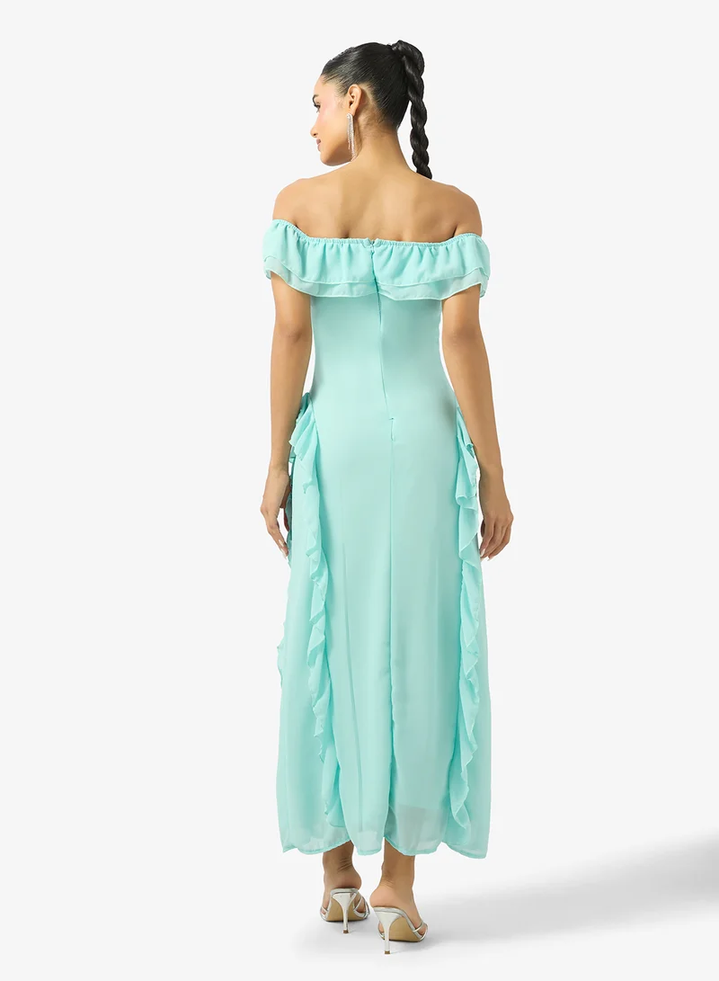 جينجر Off Shoulder Frill Detail Maxi Dress